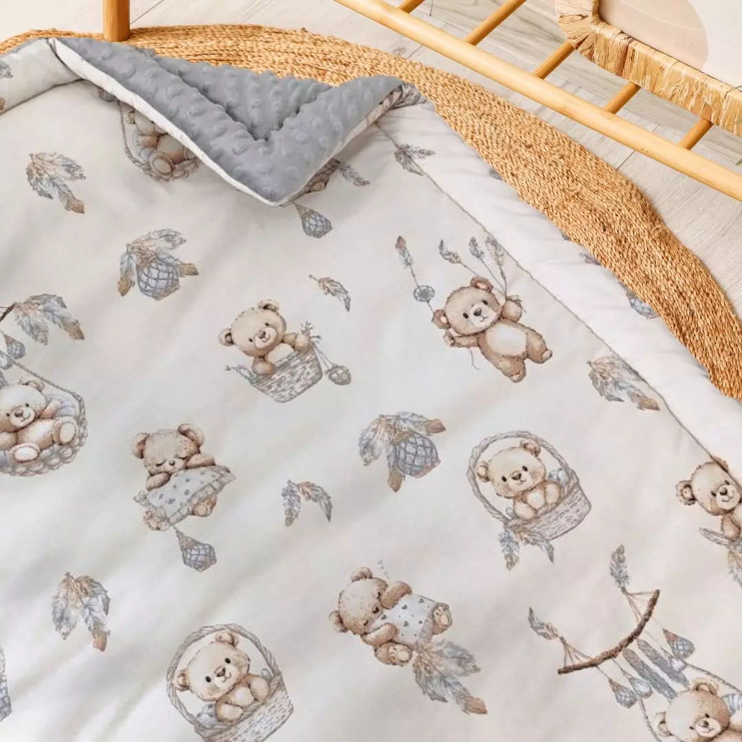 Kocyk niemowlęcy 100x75 Mięciutki Polar Minky Misie Boho Beż